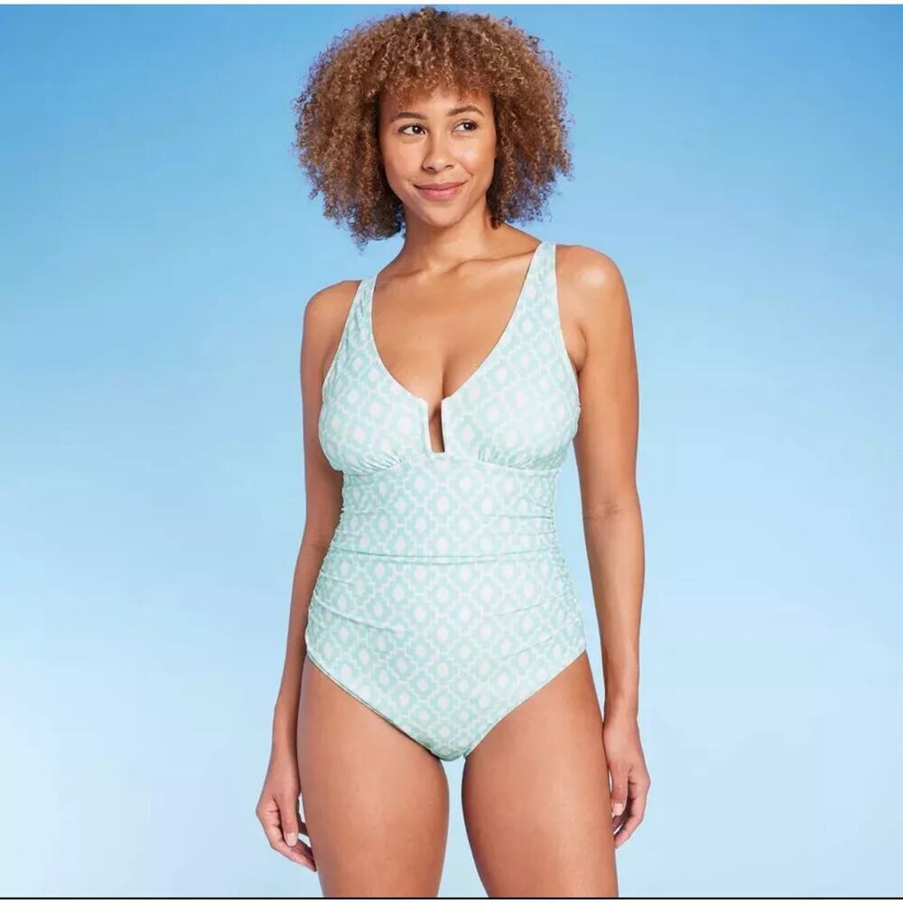 NEW Shade & Shore U-Wire One Piece Swimsuit Large 12-14 Full Seat Coverage Blue